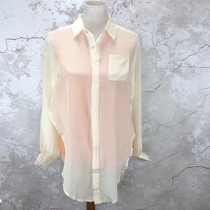 Line & Dot Silk Tunic Split Overlay Ivory Long Sleeve Top M NWT